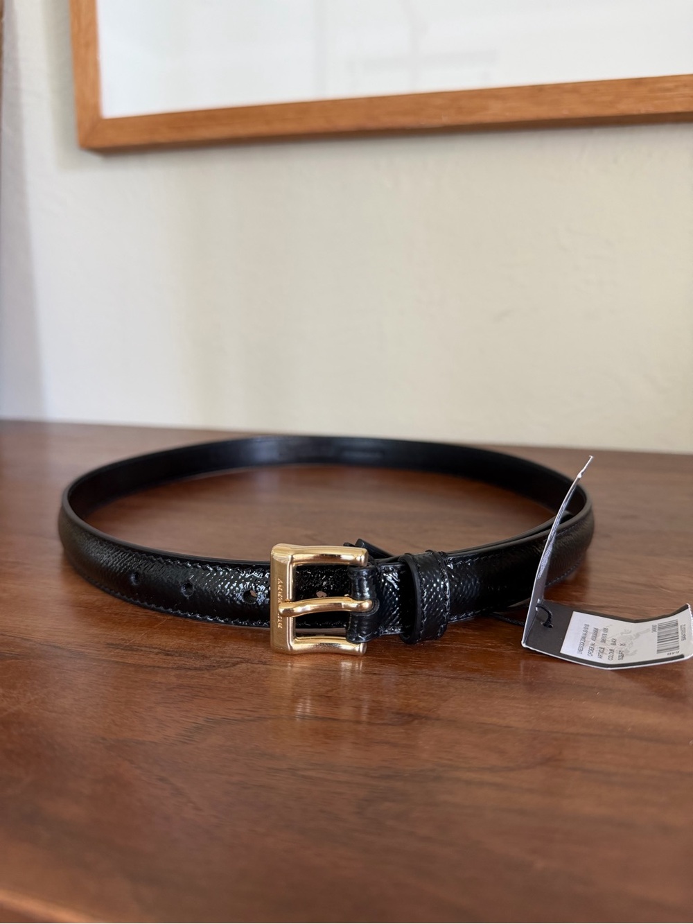 Burberry Black Leather Belt with Gold Buckle